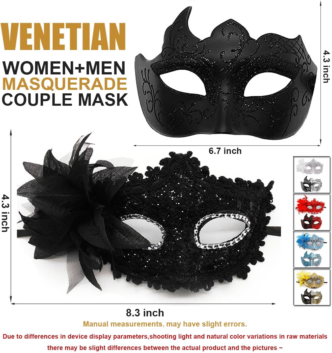 Masquerade Mask for Women Men Couple Venetian Mask Shinny Eye Masks for Halloween Costume Mardi Gras Party Ball - Image 2