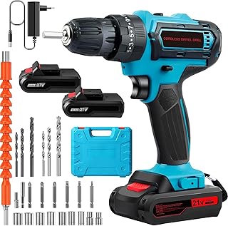 Perceuse Visseuse Sans Fil 21V, Visseuse Devisseuse Sans Fil avec 2 Batteries 2.0Ah, 32Nm, 25+3 R&eacute;glages de Couple, 2 Vitesses, LED, 24 Accessoires et Valise, pour la Bricolage