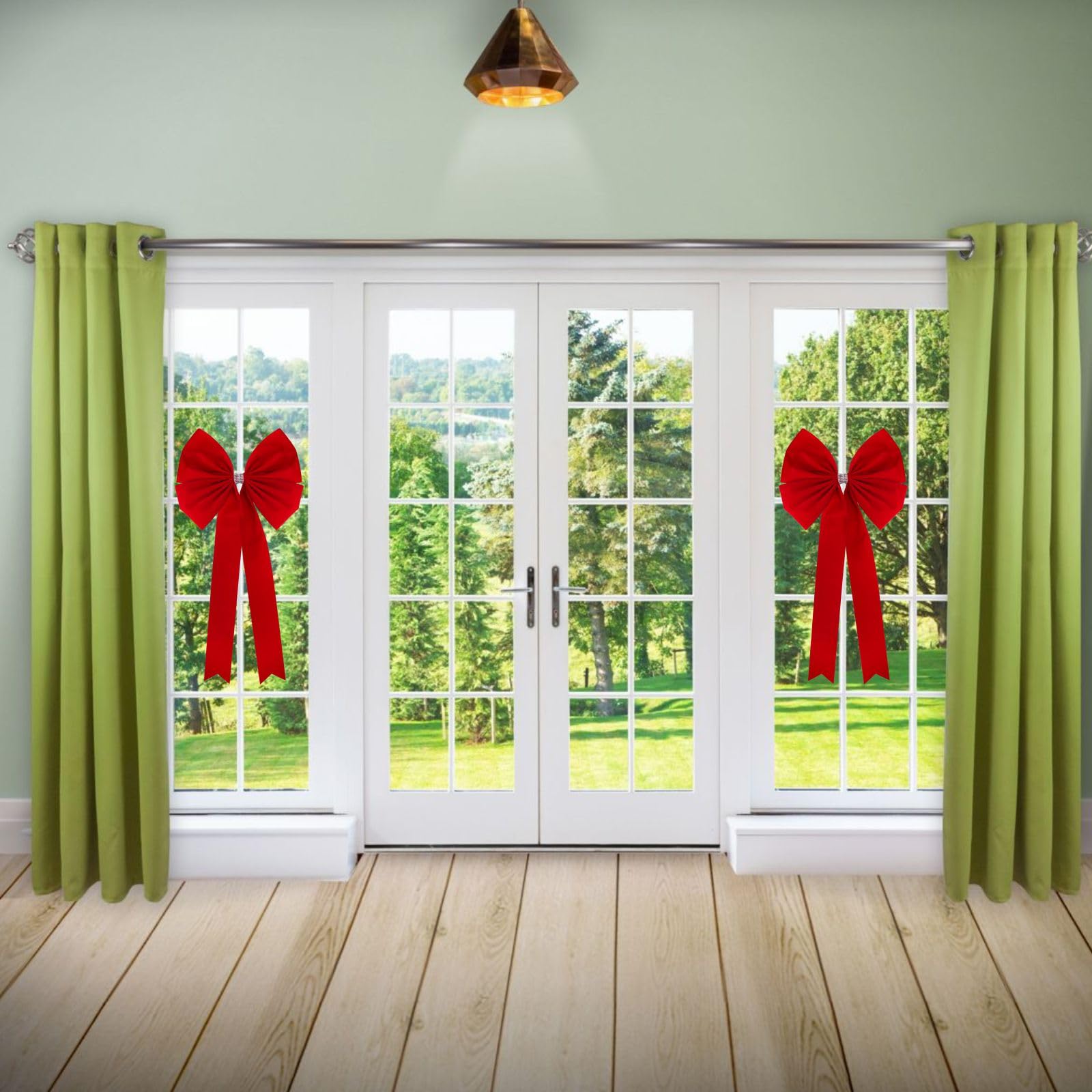 Meseey 2 lazos extragrandes para árbol de Navidad de 36 x 18 pulgadas, lazos grandes de terciopelo rojo de regalo para decoración del hogar de Navidad, decoración de automóvil interior y exterior