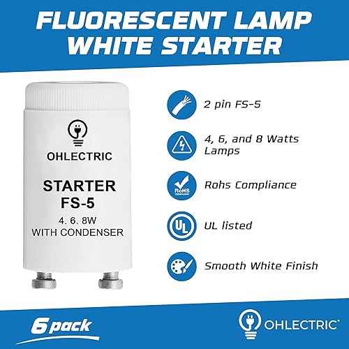 Miniatura 2 de OHLECTRIC Arrancador de lámpara fluorescente - Ofrece arranque sin parpadeo - Arranque de bombilla duradero - Cumplimiento FS-5 Rohs - Piezas y