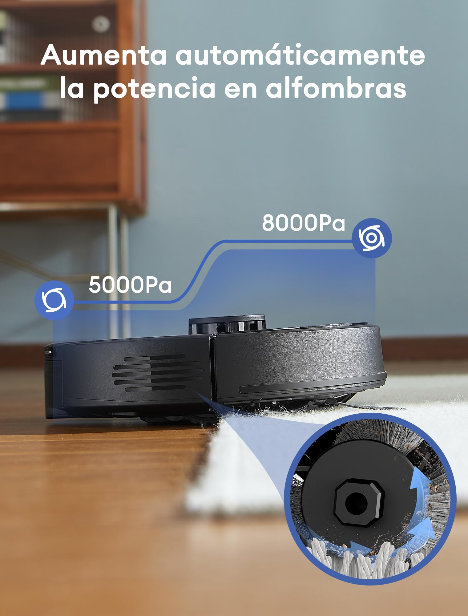 Ultenic Robot Aspirador y Fregasuelos con LIDAR, 8000PA, 180Min, Cobertura Completa 100%, Auto-Boost Alfombras, App/Voz, para Pelo de Mascotas