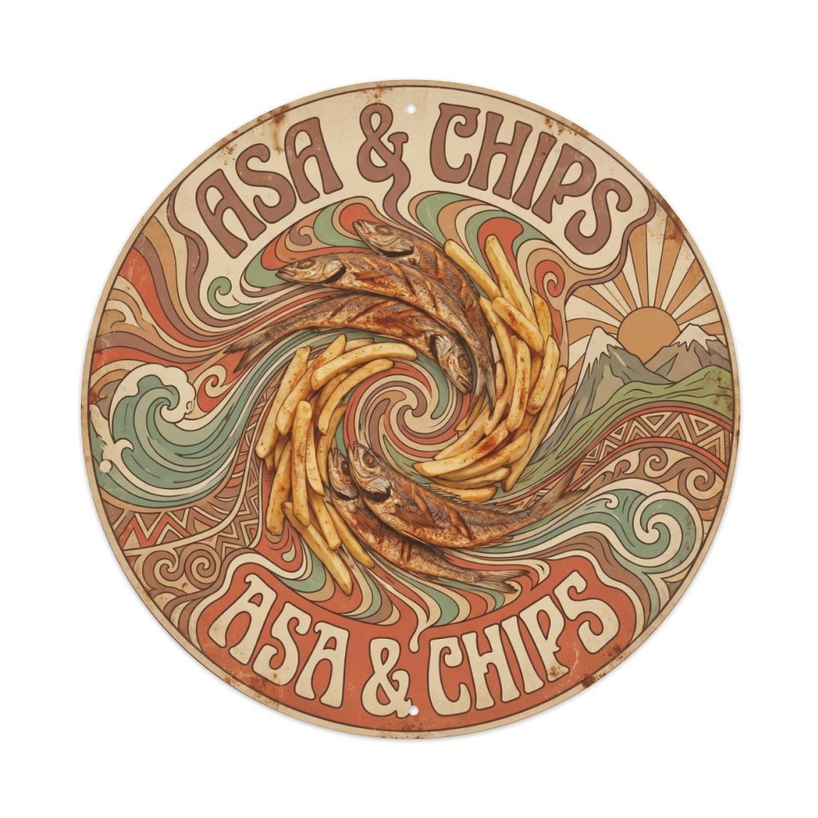 Ethiopia Fish Supper Colorful Psychedelic Diner Culture Vintage Metal Tin Sign Plaque Wall Decor for Cafe, Club Bar, Office, Garden Metal Poster 8x8Inch