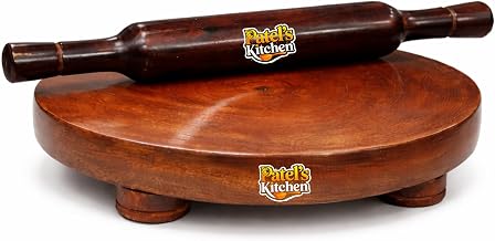 Wooden Chakla Belan Set, Premium Sheesham Wood, 11 Inch Rolling Board with 14 Inch Rolling Pin, Non Slip Base, 2 Piece Set