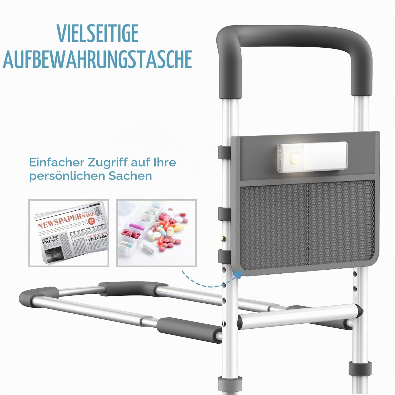 Agrish Höhenverstellbares Bettgitter mit LED-Licht für Senioren