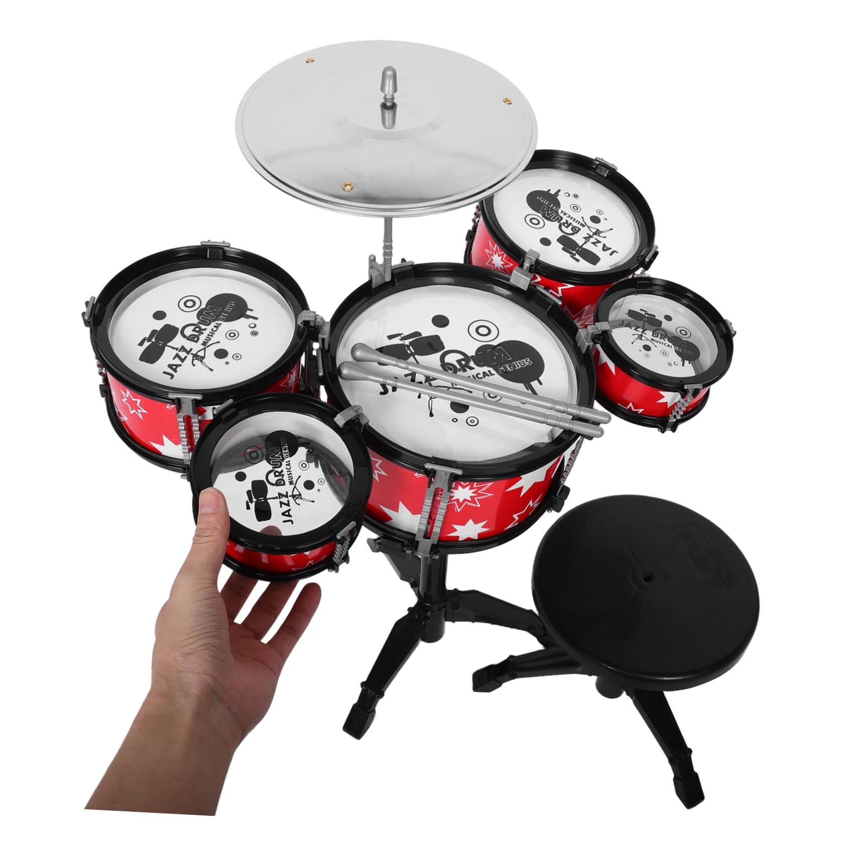Mini Batteria Jazz Giocattolo per Bambini, Plastica Rossa