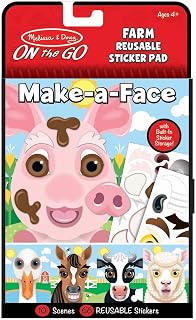 Melissa & Doug On The Go Make-a-Face Reusable Sticker Pad Travel Toy Activity Book – Farm Animals (10 Scenes, 76 Cling Stickers)