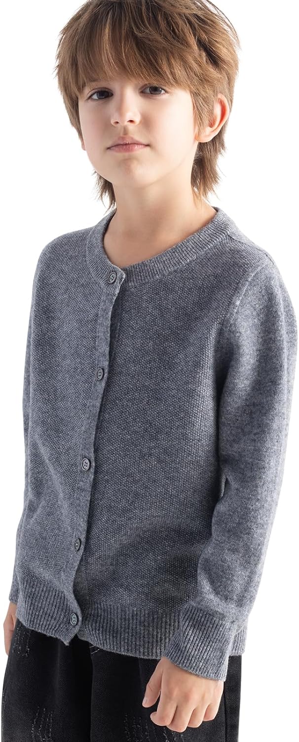 Chanyarn Boys 100% Merino Wool Cardigan Fall Winter First-Line Ready to Wear Crew Neck Long Sleeve Seamless Knit Sweater