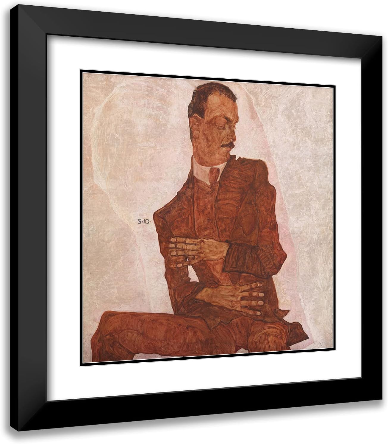 ArtDirect Egon Schiele 15x15 Black Modern Frame and Double Matted Museum Art Print Titled - Portrait Arthur Roessler (1910)