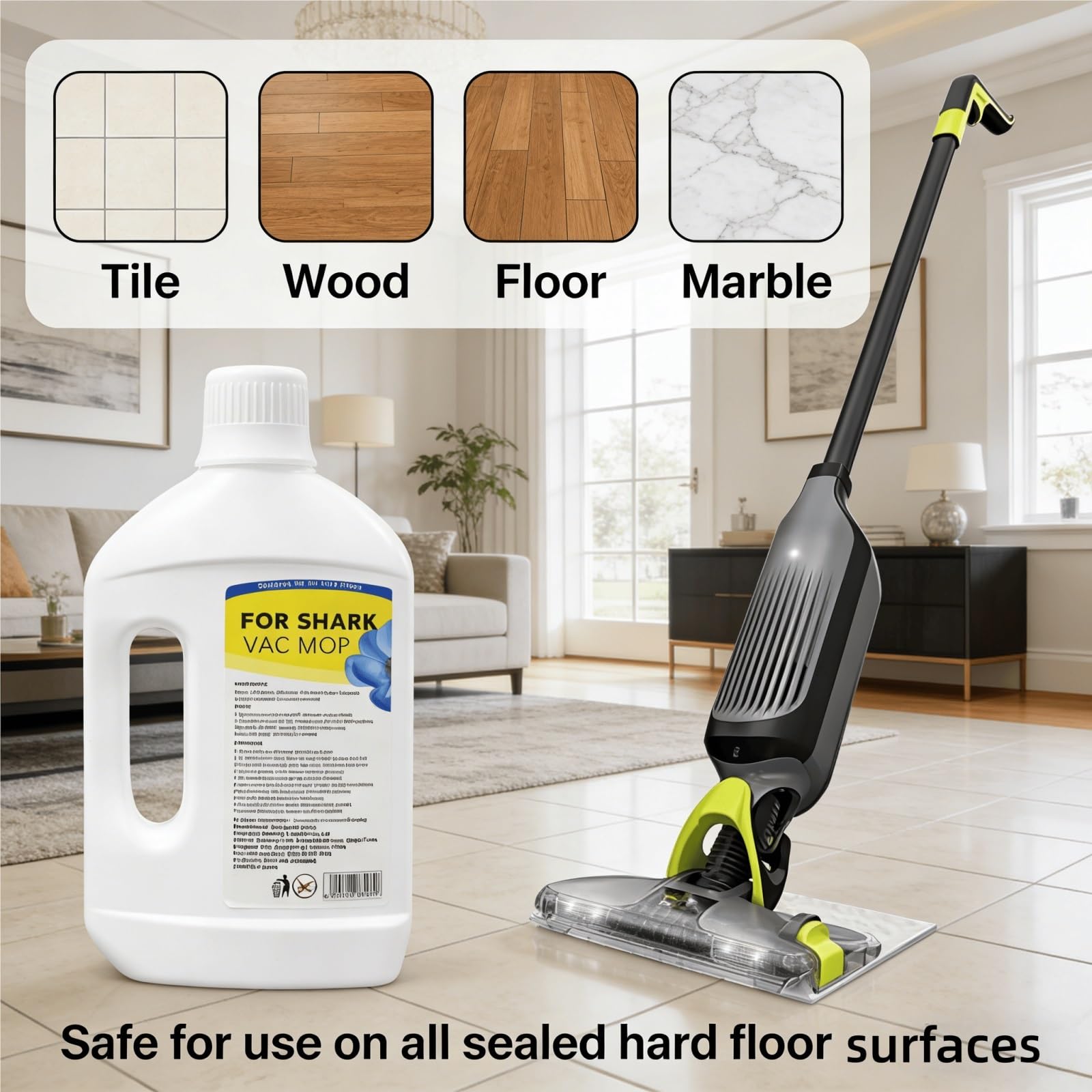 Compatible con Shark VACMOP VM252 Limpiador Sin Cable Limpiador Multisuperficies for Suelos 1L Solución de Limpieza for Madera Sellada Baldosas Laminato Fragancia Primaveral(2 bottle)
