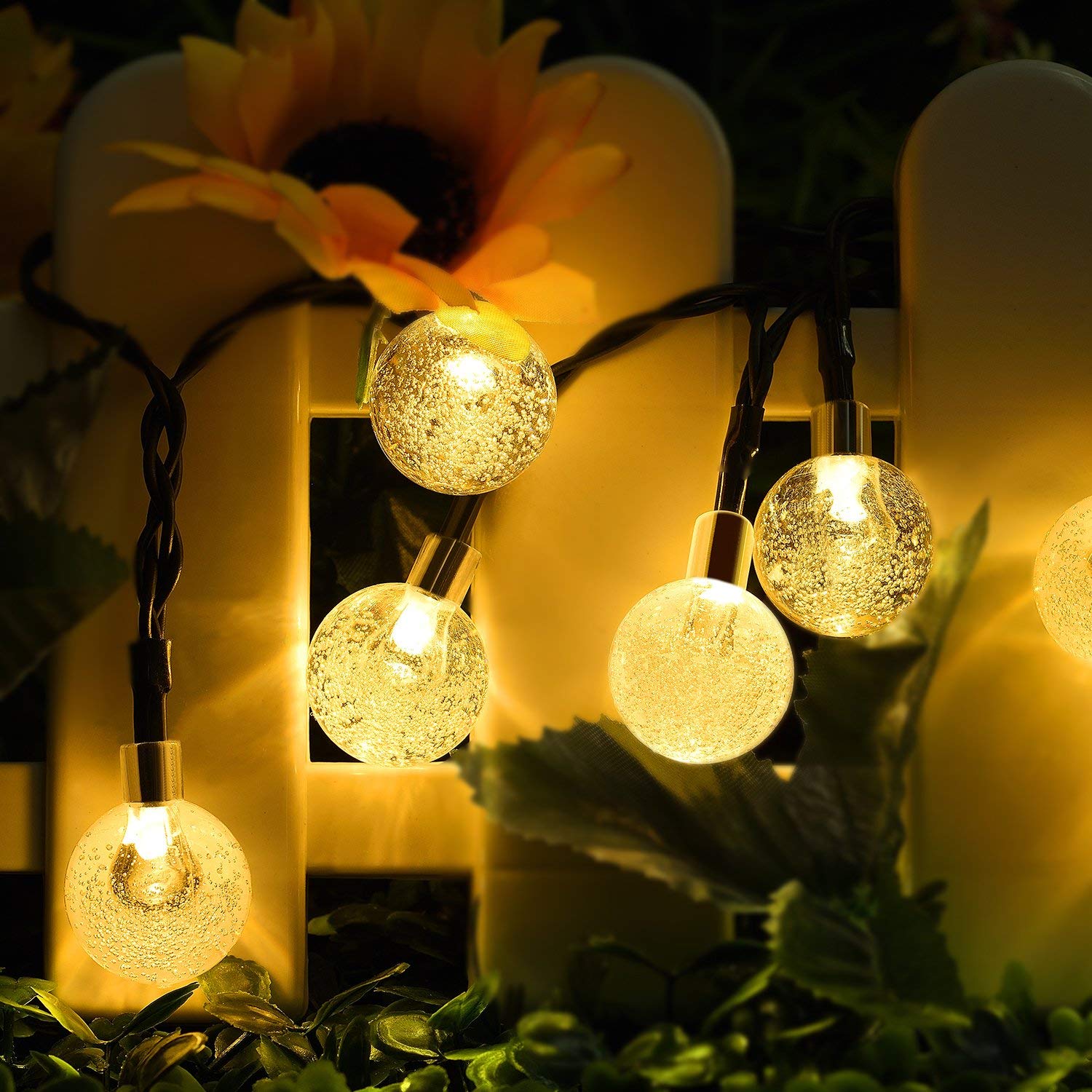 Caldarax Solar-Lichterkette 8M, 30 LED Kristallkugeln, IP65 Wasserdicht, 8 Modi – Für Garten, Balkon, Weihnachten, Party