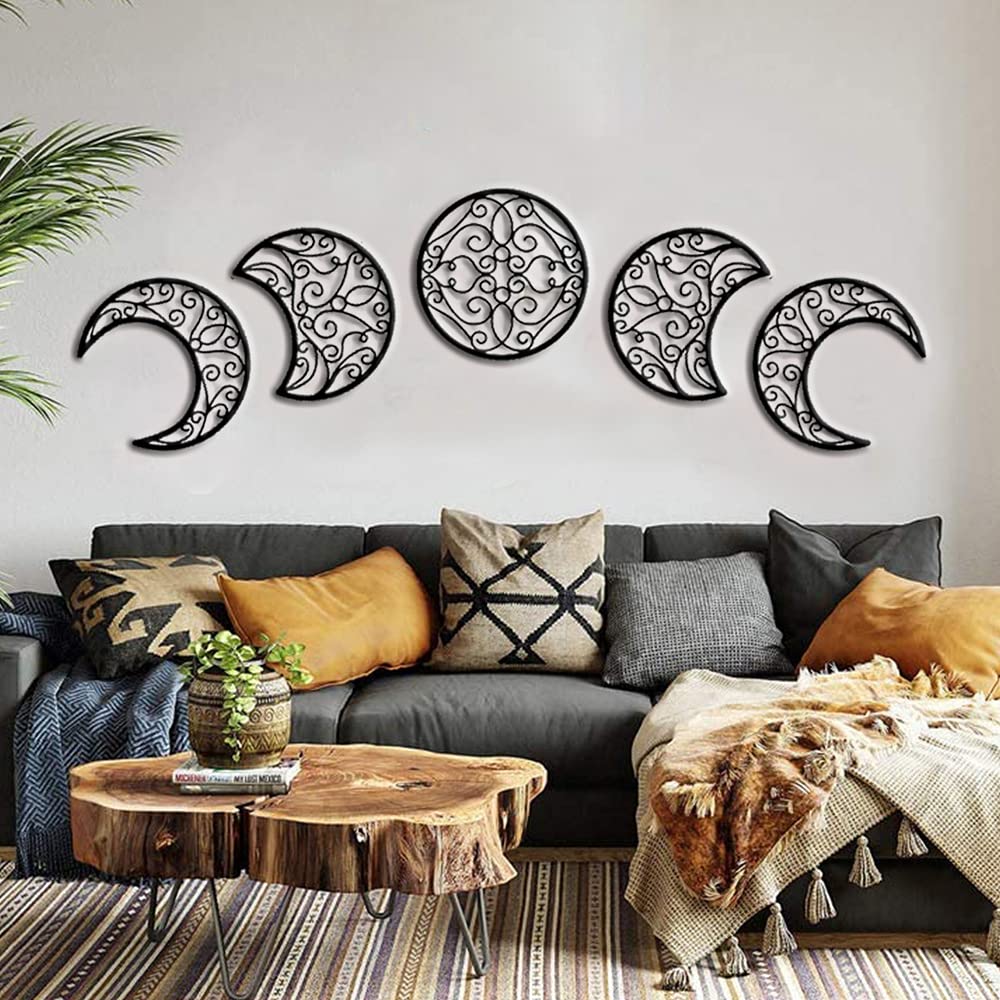 DYBOHF Room Decoration, 5 Pieces, Wall Decoration, Bedroom Decor, North Europe Wood Phase Moon Moon Indoor Bedroom Home Wall Decoration Bohemian (Black)