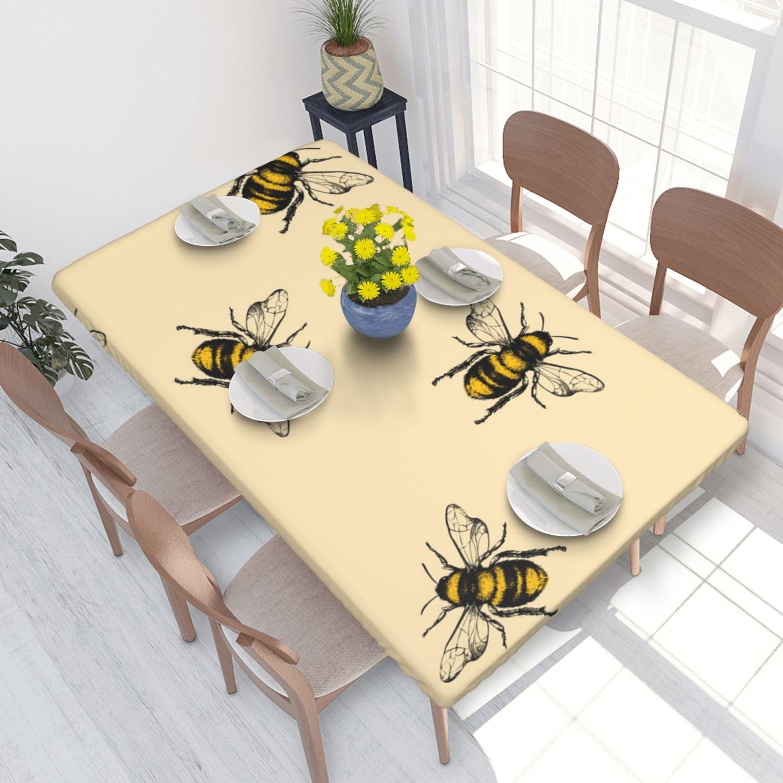BNVSADC Honey Bee Printed 4FT Tablecloth 122x76 CM Polyester Kitchen Water Resistant Table Cloth Dining Table Decoration Table Covers
