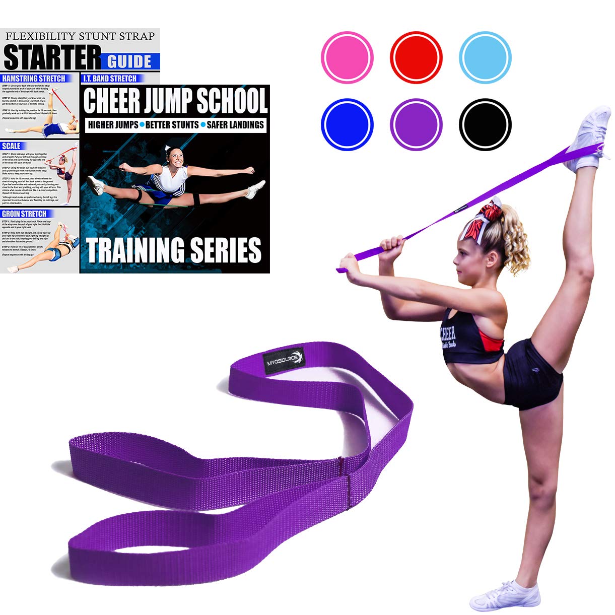 Cheerleading Flexibility Stunt Strap - Improve Stretching and Perfect Stunts for Cheer, Dance, and Gymnastics - Digital Training Download and Starter Guide - Available in 7 Colors