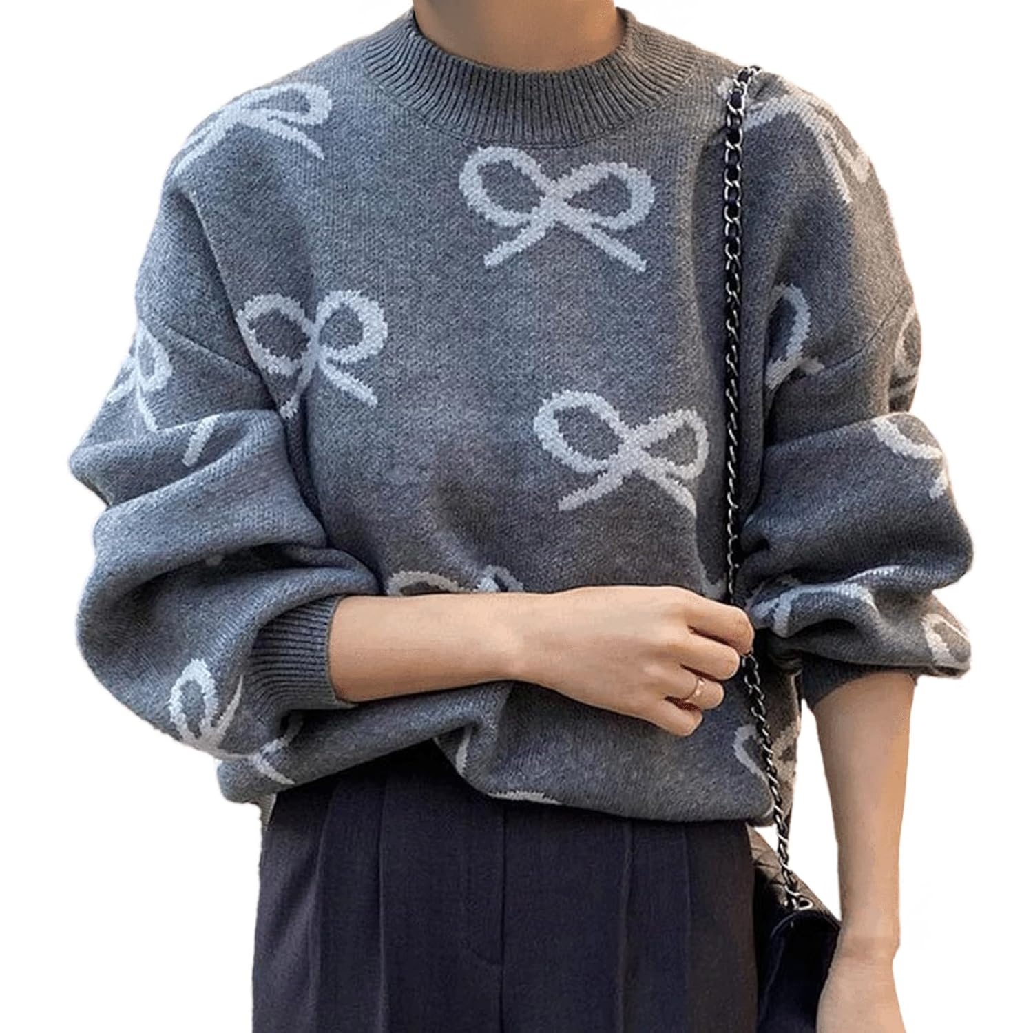 Bow Sweater for Women Spring Lightweight Cute Clean Fit Knitwear Aesthetic Oversized Y2K Trendy Sweater 2025