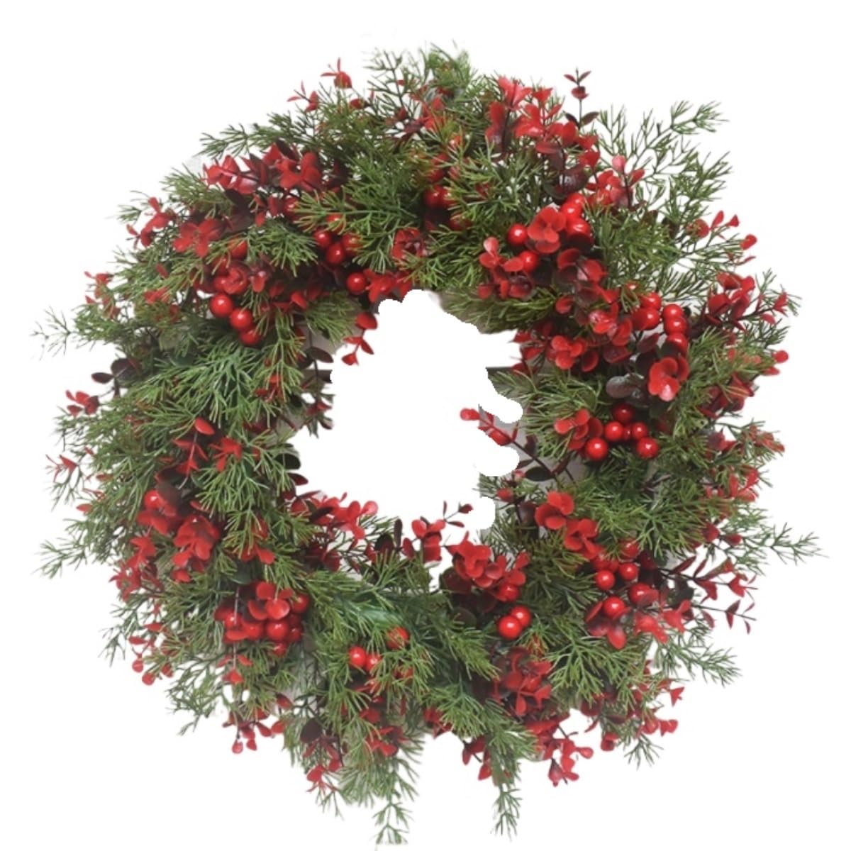 Corona Navidad Guirnalda De Decoración Navideña Estilo Americano, Simulación Fruta Roja, Colgante For Puerta Artificial Decoración(45cm)