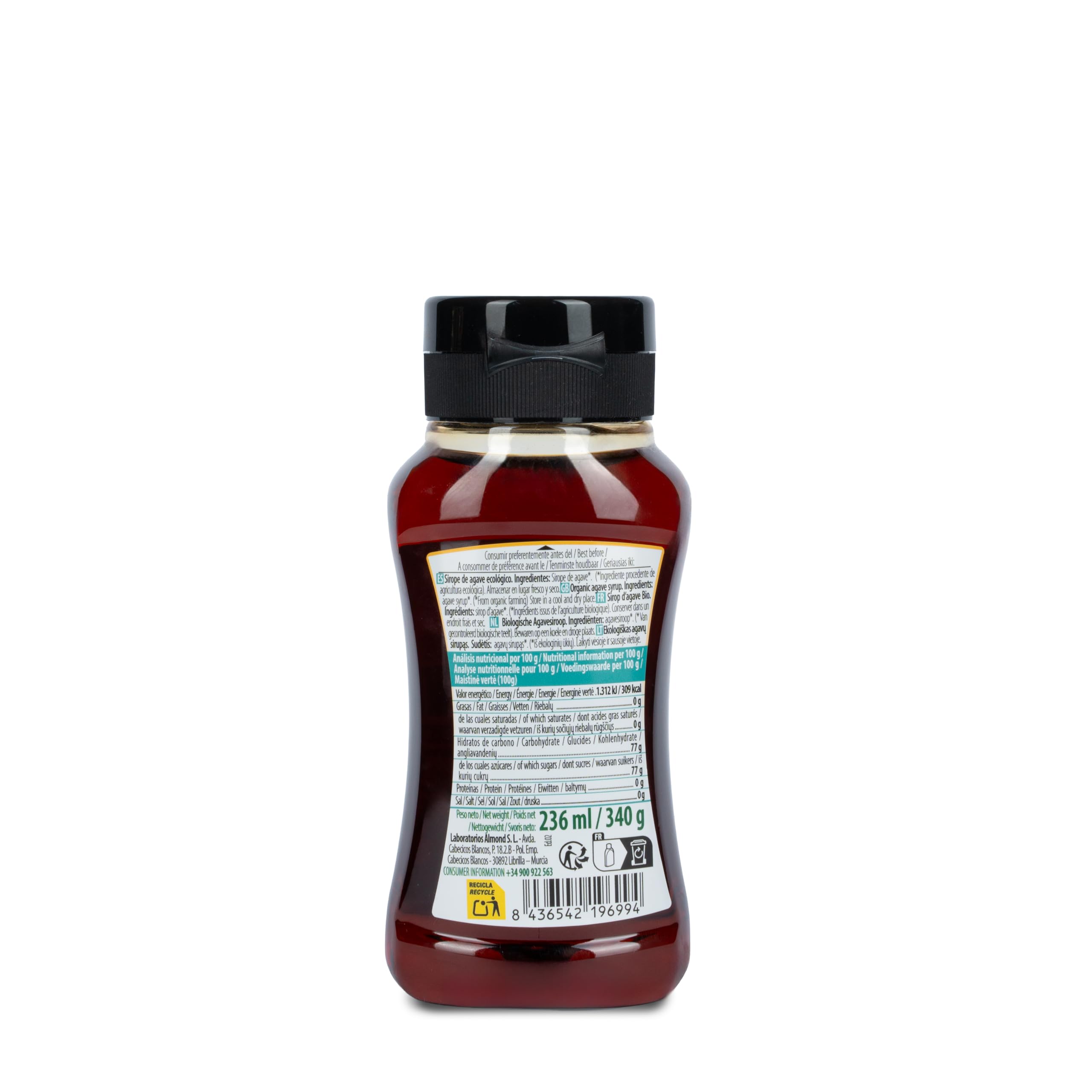 Sirope de Agave Crudo Bio NaturGreen 236 ml, Edulcorante Natural Vegano Sin Gluten