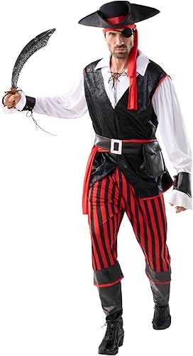 Spooktacular Creations Disfraz de pirata para hombre, disfraz de Halloween, disfraz de capitán del mar del Caribe para adultos