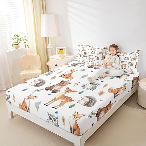 Miniatura 9 de Feelyou Juego de sábanas de zorro de dibujos animados para niños, juego de sábanas para niños y adolescentes, decoración de búho kawaii, sábanas con