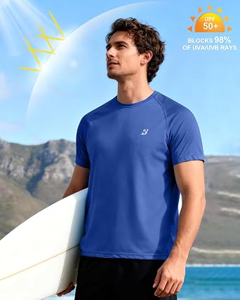 Roadbox Men's Rash Guard Short Sleeve, UPF 50+ UV Sun Protection Swim Shirts, Quick Dry Lightweight Water Surf Beach T-Shirt