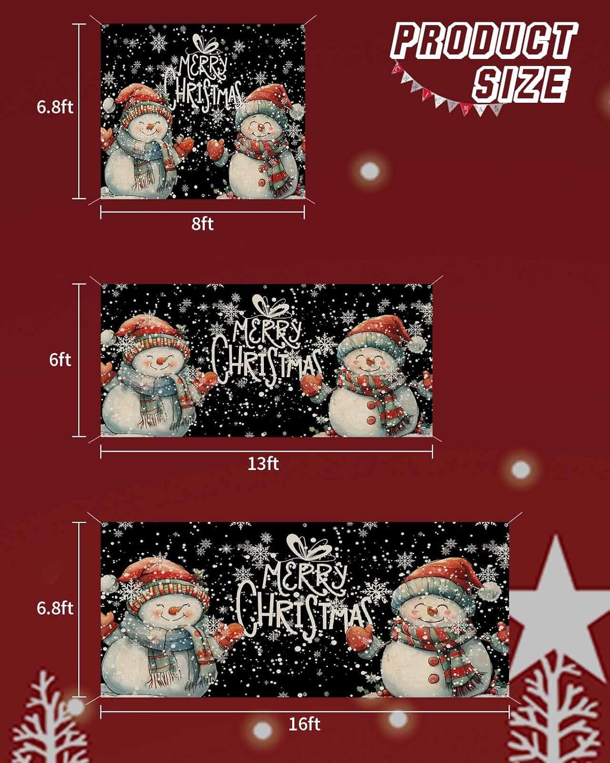 Christmas Garage Door Cover 7x8 FT Snowflake Black Garage Door Banner White Snowman Backdrop Door Cover Large Garage Door Decorations Winter Xmas Garage Wall Decor for Holiday Party Outdoor Yard