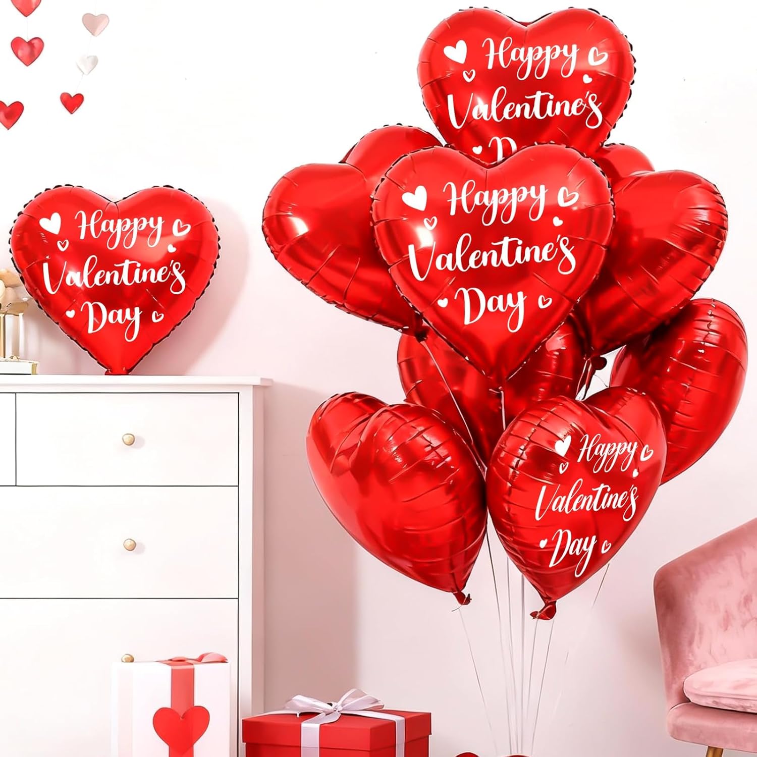 Valentines Day Balloons, 18Inch Happy Red Valentines Balloons, Red Heart Foil Balloons, 12PCS Love Heart Shaped Helium Balloon for Romantic Celebrations Valentines Day Anniversary Party Decoration - Image 5