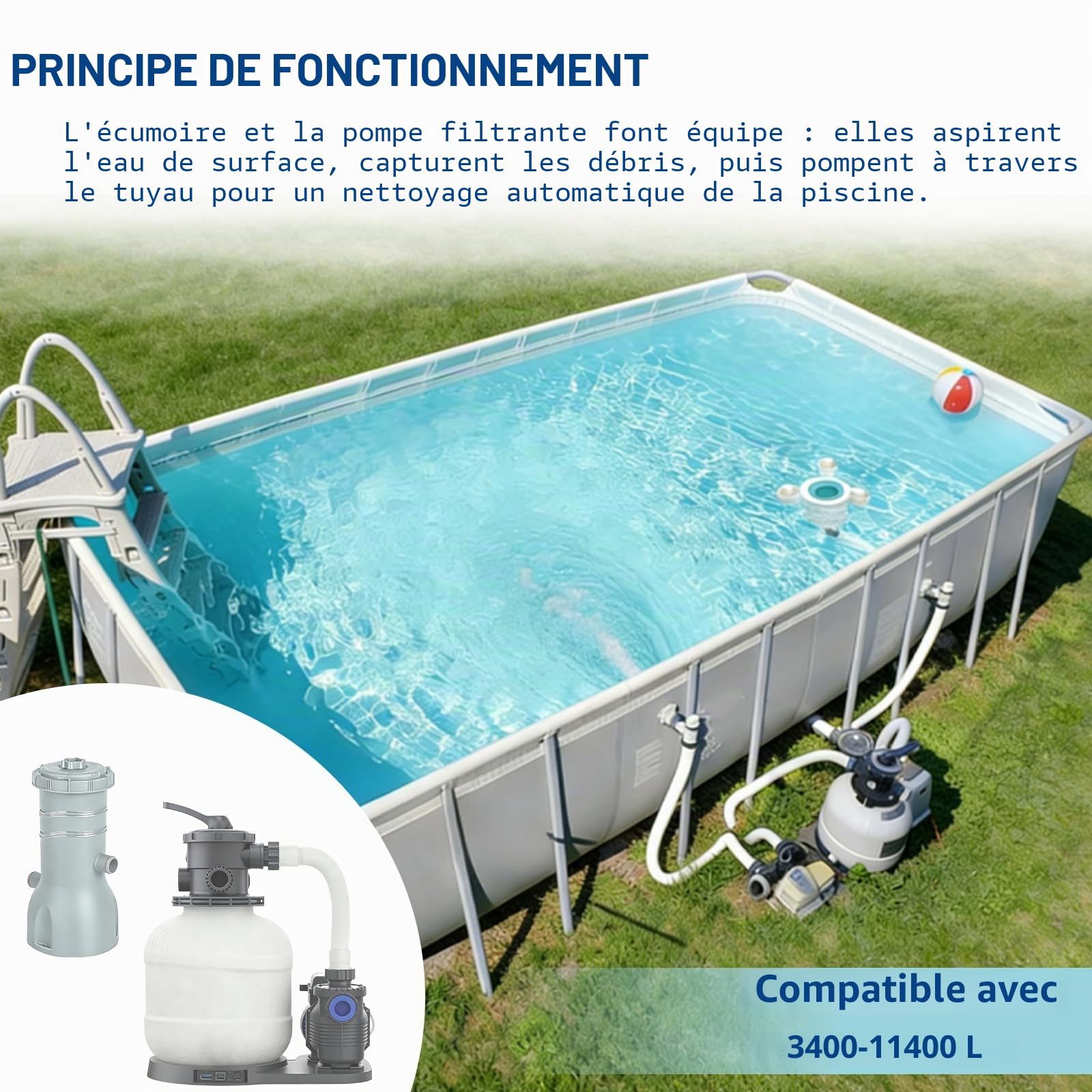 Above Ground Pool Skimmer,No Installation Required, no Adjustable Bracket Required,Comes with 10 Filter Socks, Tri-Float Spin Pool Skimmer,This is The Latest Upgrade.