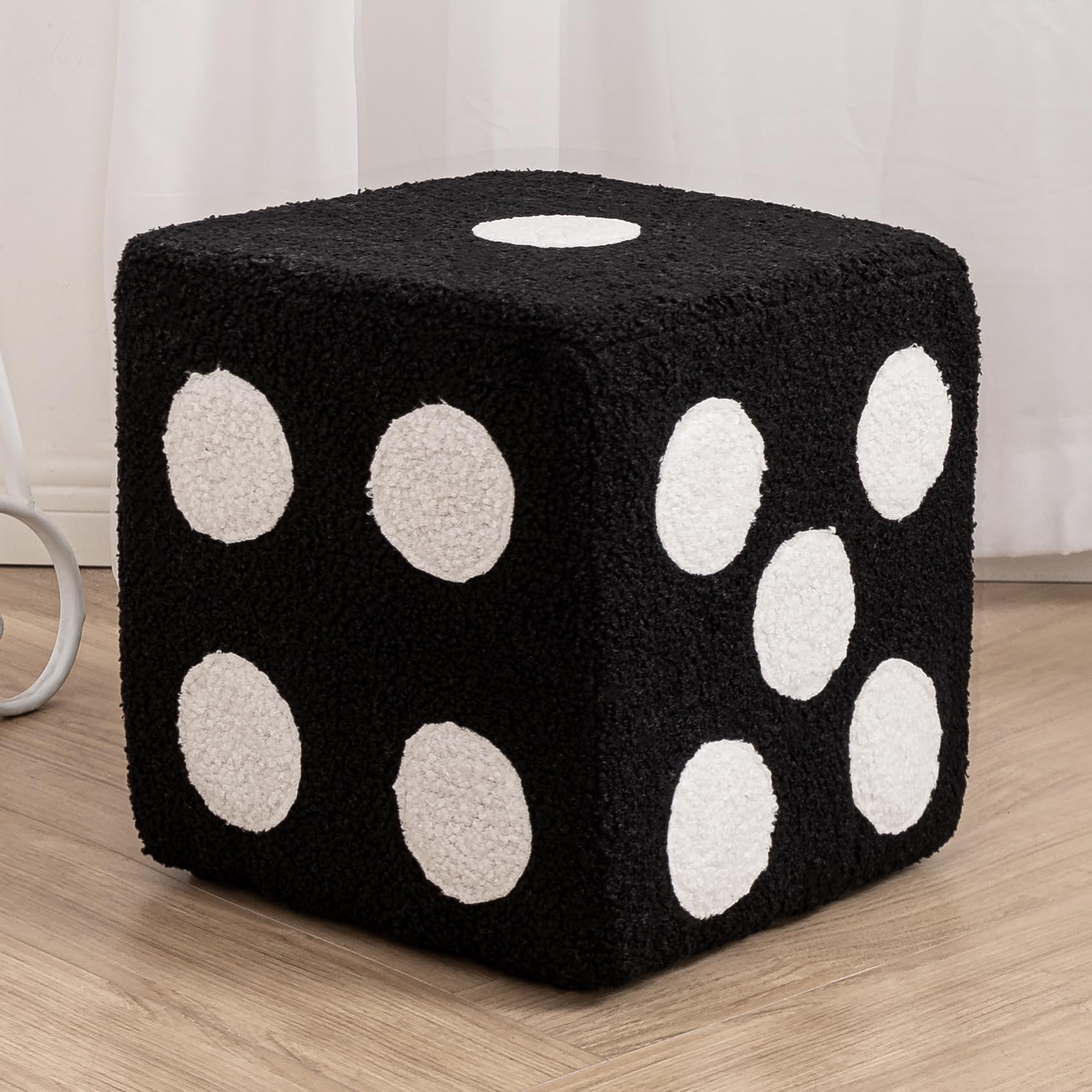 DSGAMER Dice Ottoman Cube Chair, Small Square Footstool, Sponges Upholstered Footstool, Cube Bench, Lambswool Footstool, Dice Stool for Living Room, Bedroom, Homeoffice Removable and Washable (Black)