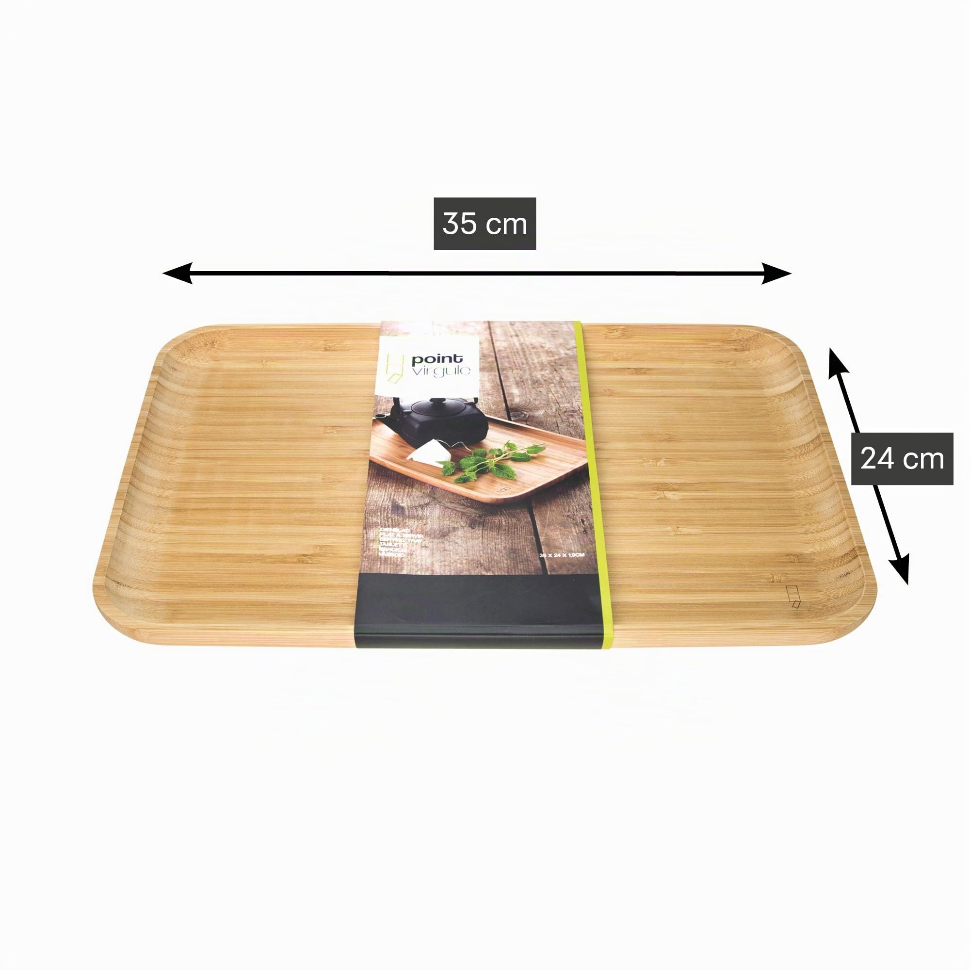 Point-Virgule Plateau de Service en Bambou decoratif, Plateau Repas, Grand, 35x24x1.9cm