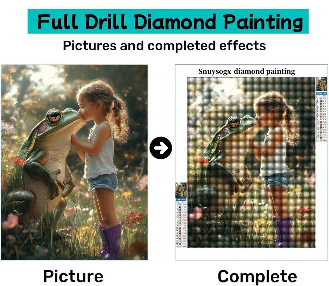 Diamond Painting XXL Mädchen für Bastelset Kinder ab 6 Jahre, Diamond Painting Frosch, 5D DIY Diamant Malerei Bilder Stickerei Set, Dimond Kristall Handwerk Geschenke für Zuhause Deko 70x90cm S-135