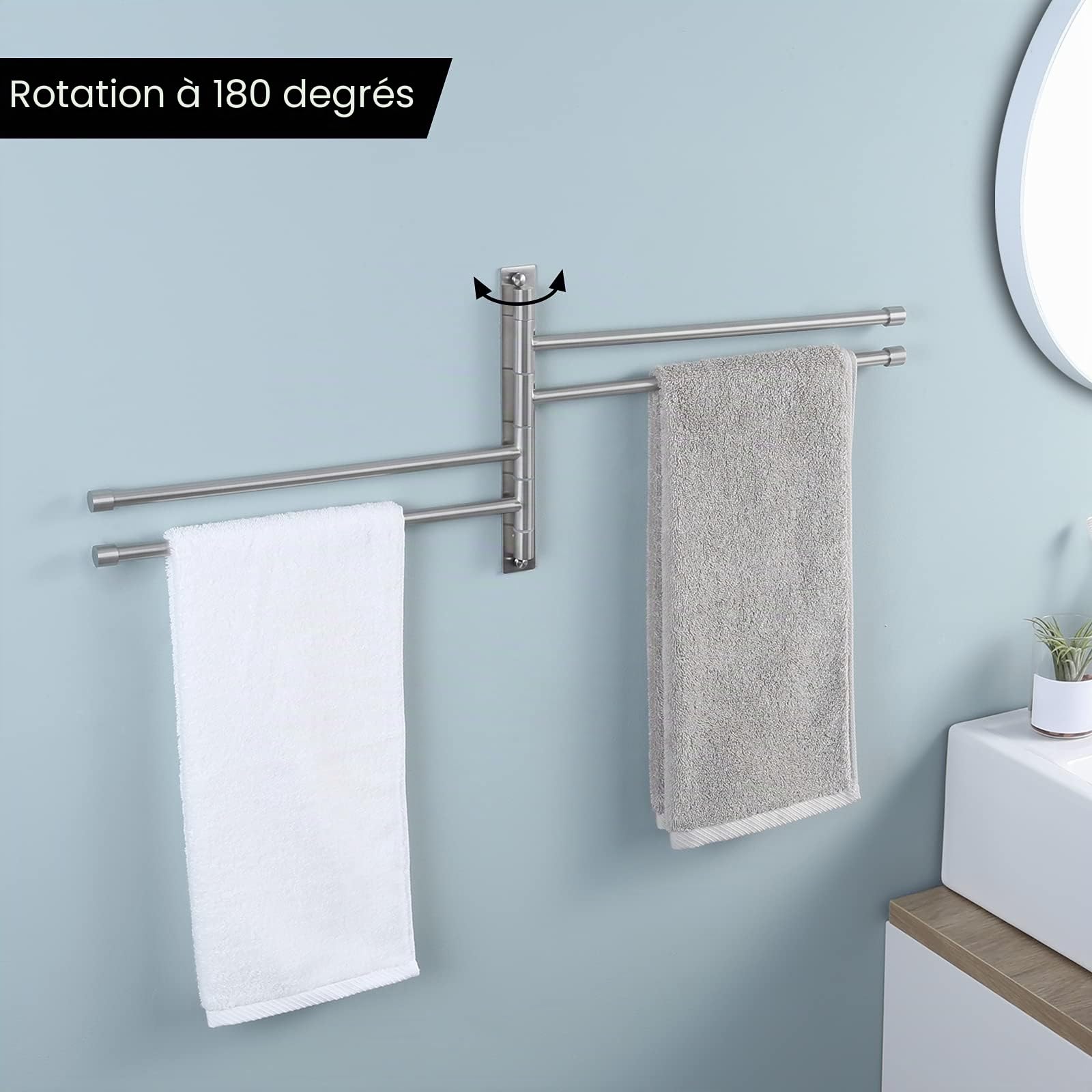 KES Porte-Serviettes Pivotant à 4 Bras pour Salle de Bain, Porte Serviettes Mural Acier Inoxydable SUS304 Porte Serviette Brossé, A2102S4-2