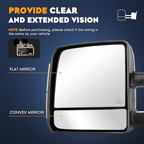 Miniatura 6 de Espejos de remolque para Toyota Tundra 2007-2016 con calefacción eléctrica con señal de giro telescópico plegable manual (1 par)