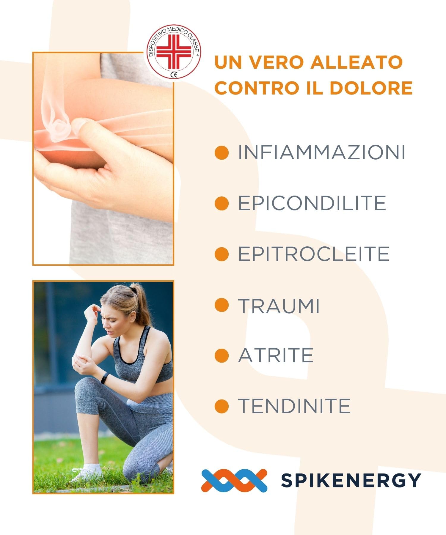 Spikenergy Gomitiera Per Epicondilite Elettro Magnetoterapia - Fascia Gomito Tennista, Per Tendinite, Infiammazioni, Dispositivo Medico Detraibile - Made in Italy, Grigio S