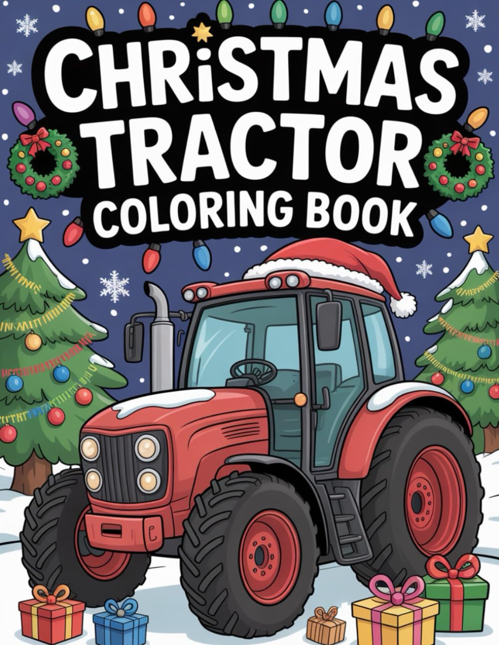 Christmas Tractor Coloring Book: Festive Farm Scenes with Snowy Barns, Santa, Reindeer, and Holiday Tractor Adventures for Kids and Families