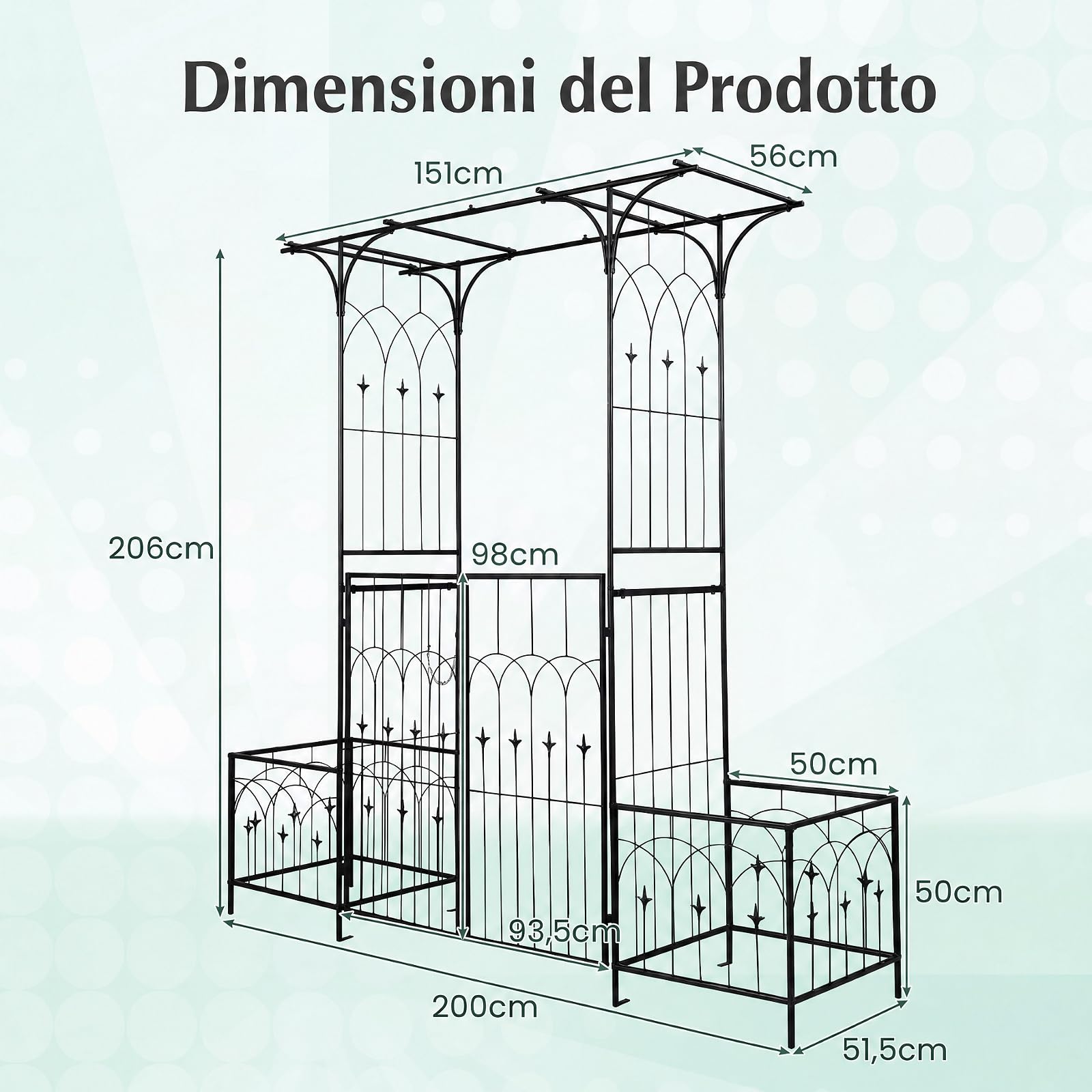 GYMAX Arco da Giardino con 2 Fioriere e Porte Bloccabili, per Rampicanti