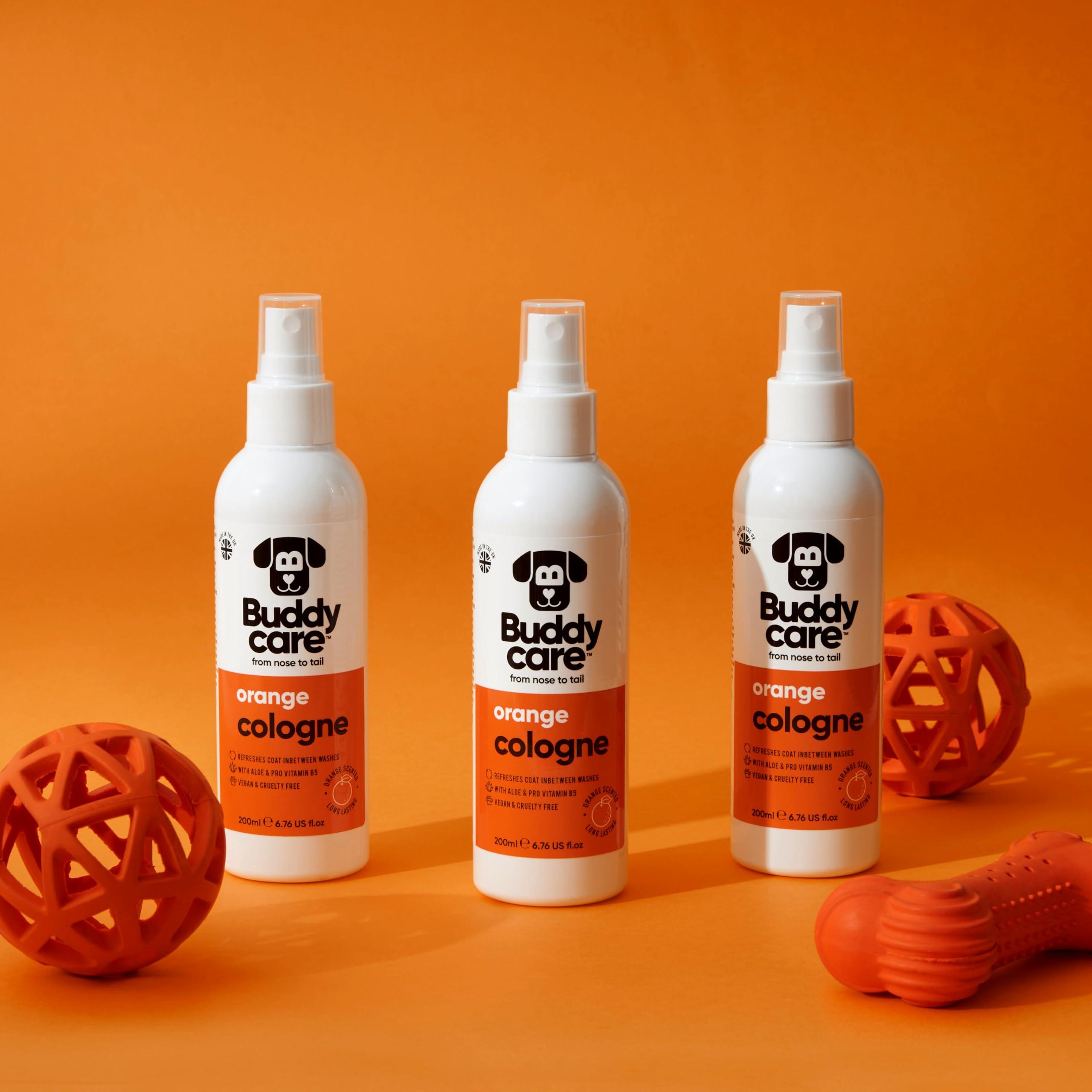 Buddycare Pomarańczowe perfumy dla psów, owocowy, odważny zapach, chłodzi między praniem psów, aloes i prowitaminą B5 (200 ml, 1 sztuka)