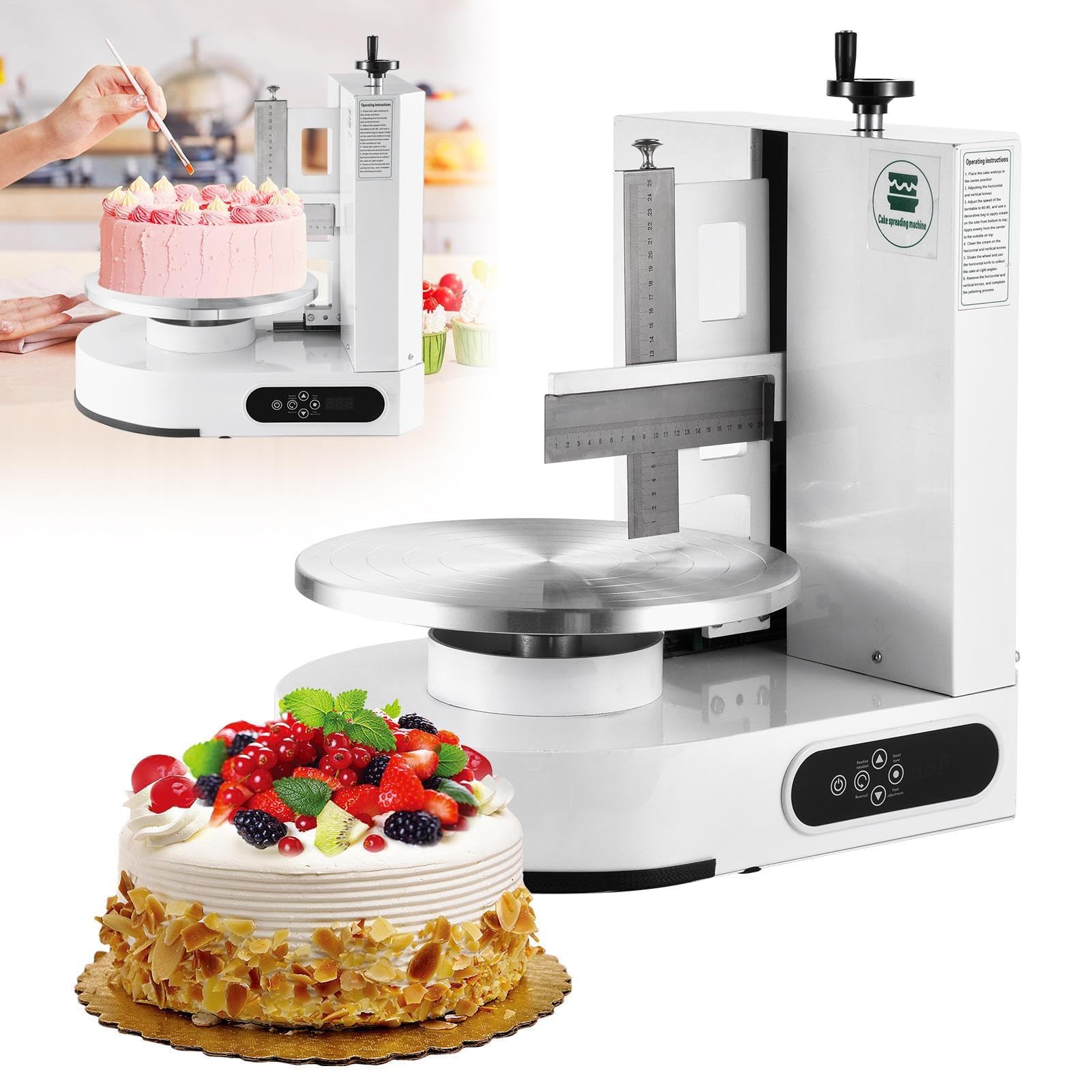 Macchina automatica per glassare torte, 200 W, 300 giri/min, con spatola per crema e piatto girevole regolabile da 4 a 12 pollici, ideale per matrimoni e pasticcerie.