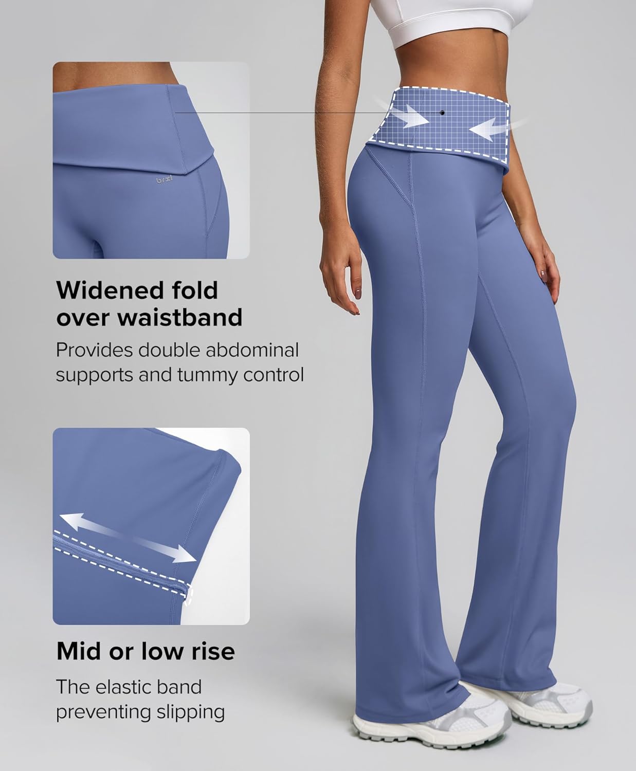 BRXL No Front Seam Fold Over Flare Leggings for Women 31" Foldover Slim Leggings Mid Low Waist Lounge Buttery Soft Pants - Image 3