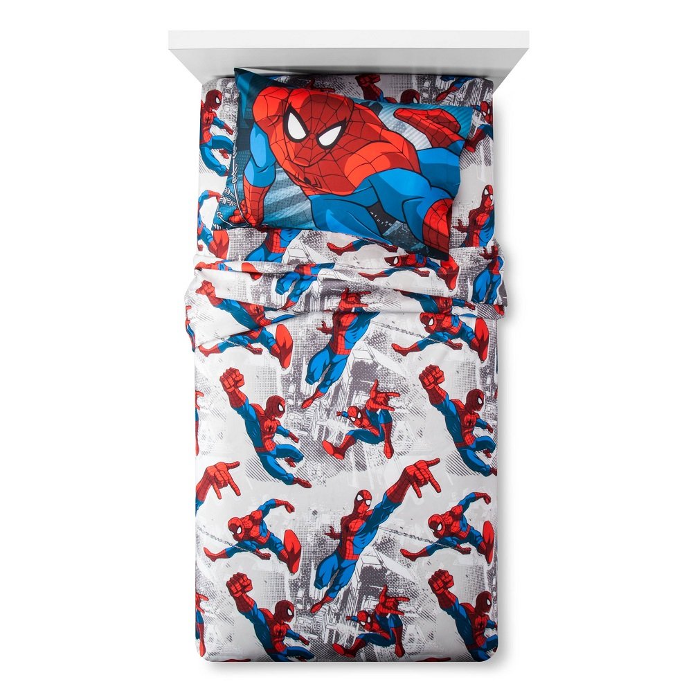 Jay Franco Kids Sheet Set with Fitted, Flat Sheets & Pillow Cover - Ultra-Soft Bedding with Pillowcase for Room Decor, White - Spiderman, 3 Piece TwinOEKO-TEX STANDARD 100
