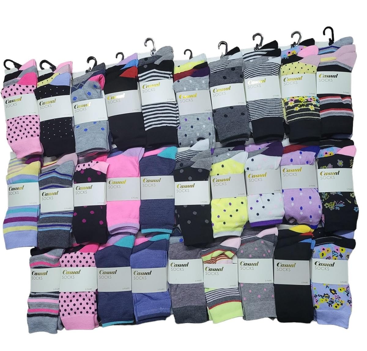 Karkarm Women's Multicolour (Various Individual Colors) 36 Pairs Multipack Casual Wholesale Job Lot Mystery Socks Multi Patterned Socks Size 4-8