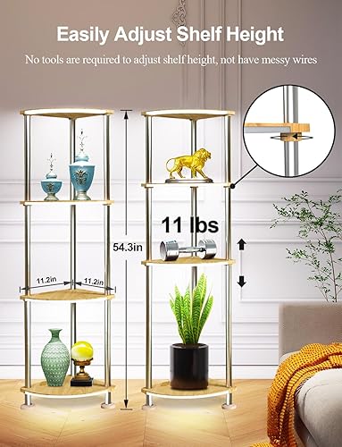 Miniatura 6 de Lámparas de pie con estantes regulables, lámpara de esquina con estantes ajustables en altura, armario de esquina con cambio de color y