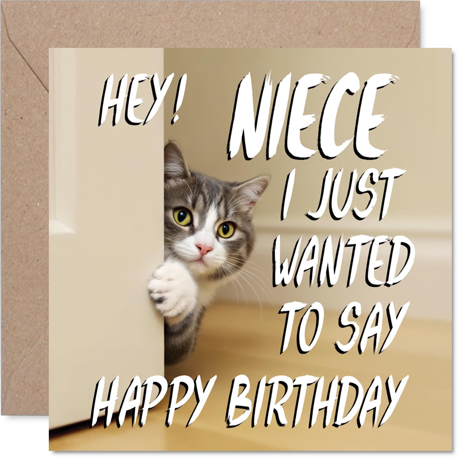 Niece Birthday Card - Cute Cat Peekaboo - Happy Birthday Card for Niece from Auntie Uncle, 145mm Lovable Kitty Bday Greeting Cards
