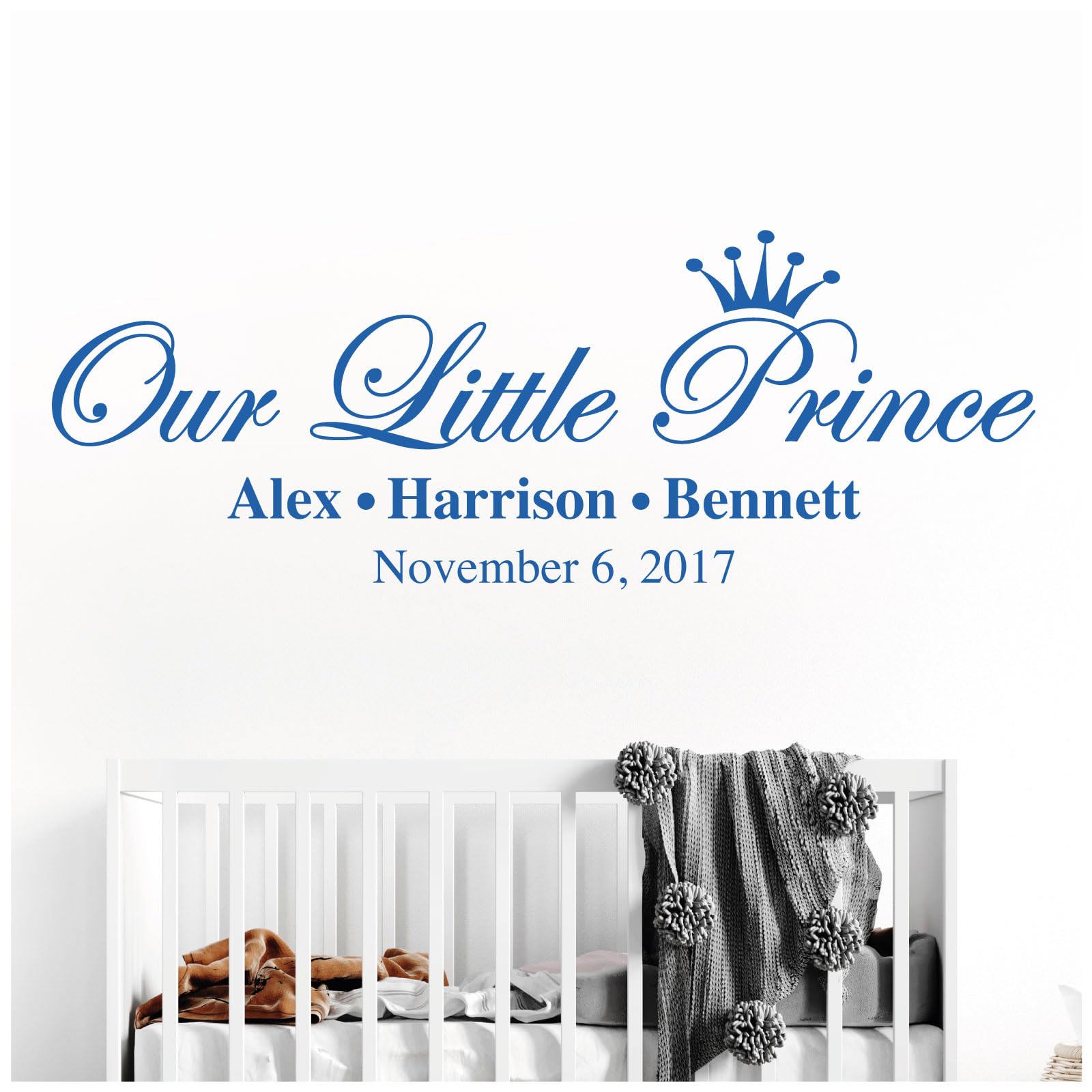Our Little Prince, Names & Date of Birth - Baby Nursery Boys Wall Sticker [Large] [Marina]