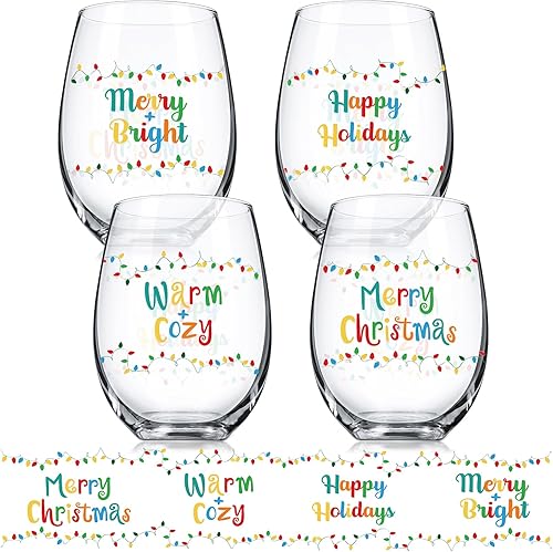 4 copas de vino divertidas de Navidad sin tallo de 17 onzas, regalos divertidos de Navidad para mujeres, hombres, mamá, papá, esposa, esposo