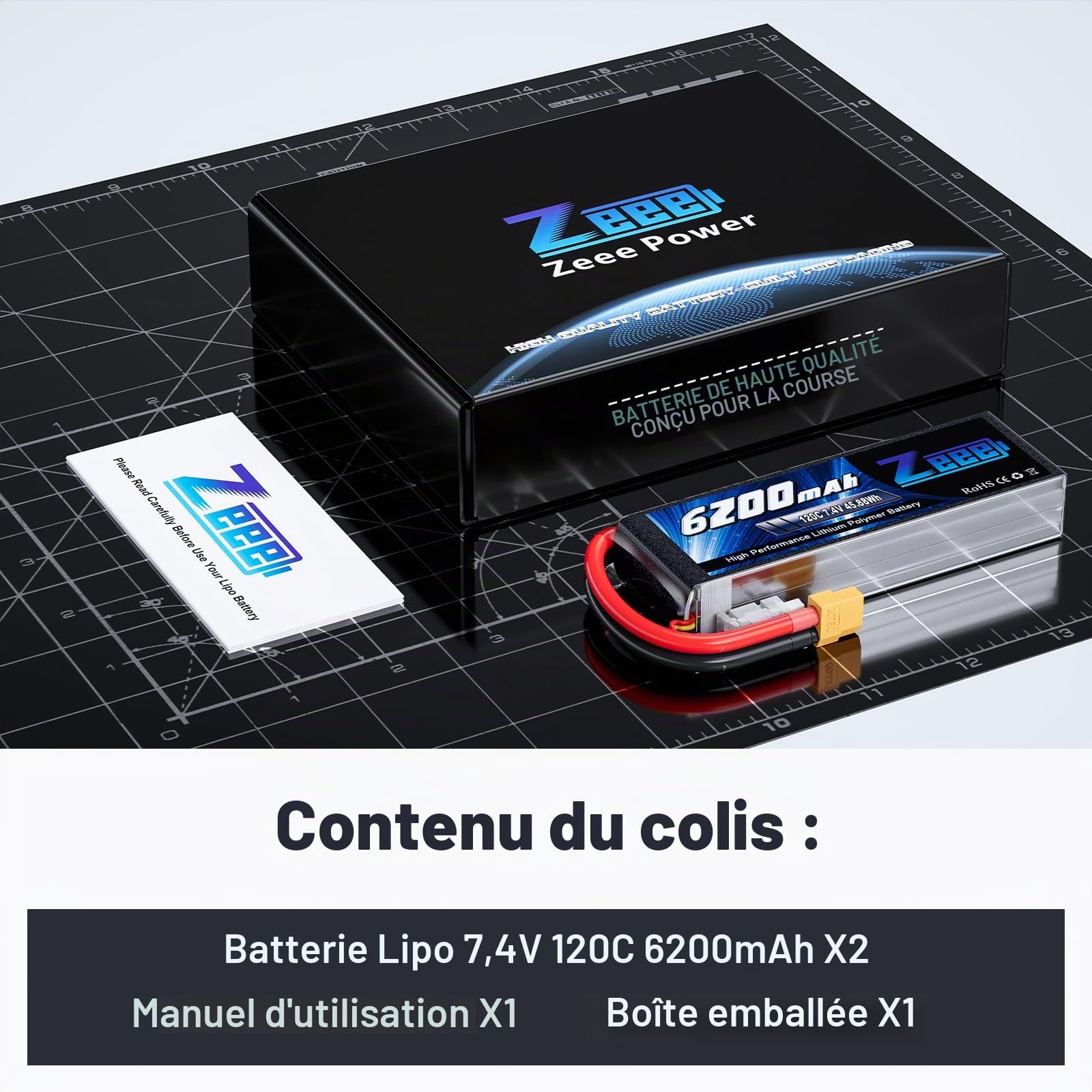 Zeee 2S LiPo 6200mAh 7,4V 120C Softcase avec XT60 connecteur (2 pièces) | batterie RC pour RC Voitures, camions, véhicules, truggies, Buggies, Chars, hélicoptères, Avions,etc