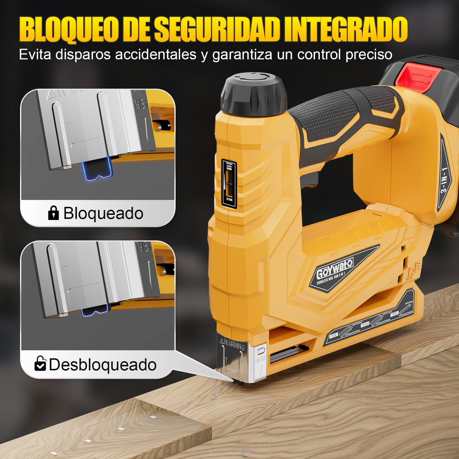 3-In-1 Clavadora Electrica de Clavos - Pistola de Clavos Bateria 21V con 2 x 2.0Ah Baterías, con 1000 Clavos Rectos 18GA, 1000 Grapas en U Tipo 140 y 1000 Grapas en U Tipo 53 para Carpintería
