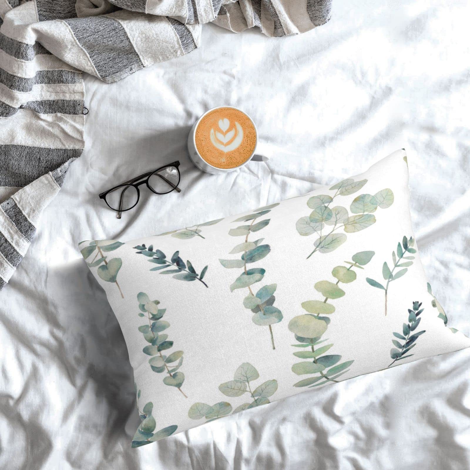 2 Federe Per Cuscino 45x45 Cm Con Foglie Verde Salvia - Kawani - Morbido Misto Cotone Per Divano E Letto