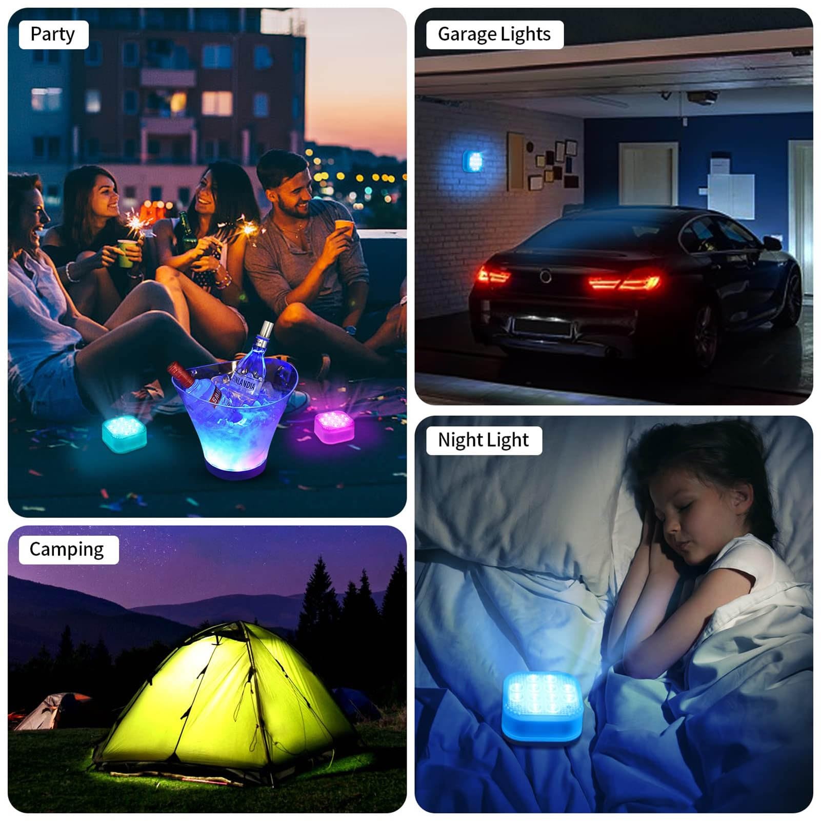 2 Luci LED Subacquee con Telecomando, Luci Magnetiche Impermeabili IP68, Modello Ricaricabile, Adatte for Doccia, Piscina, Stagno, Acquario, Vasca da Bagno, Feste