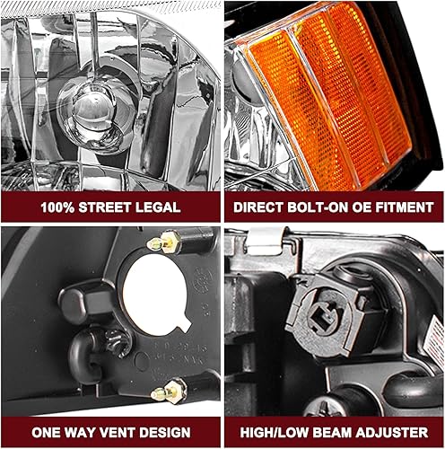 Miniatura 5 de JSBOYAT Repuesto de montaje de faros delanteros para Ford Mustang 1999-2004 con carcasa cromadanegra - lado del pasajero y del conductor, Cromado