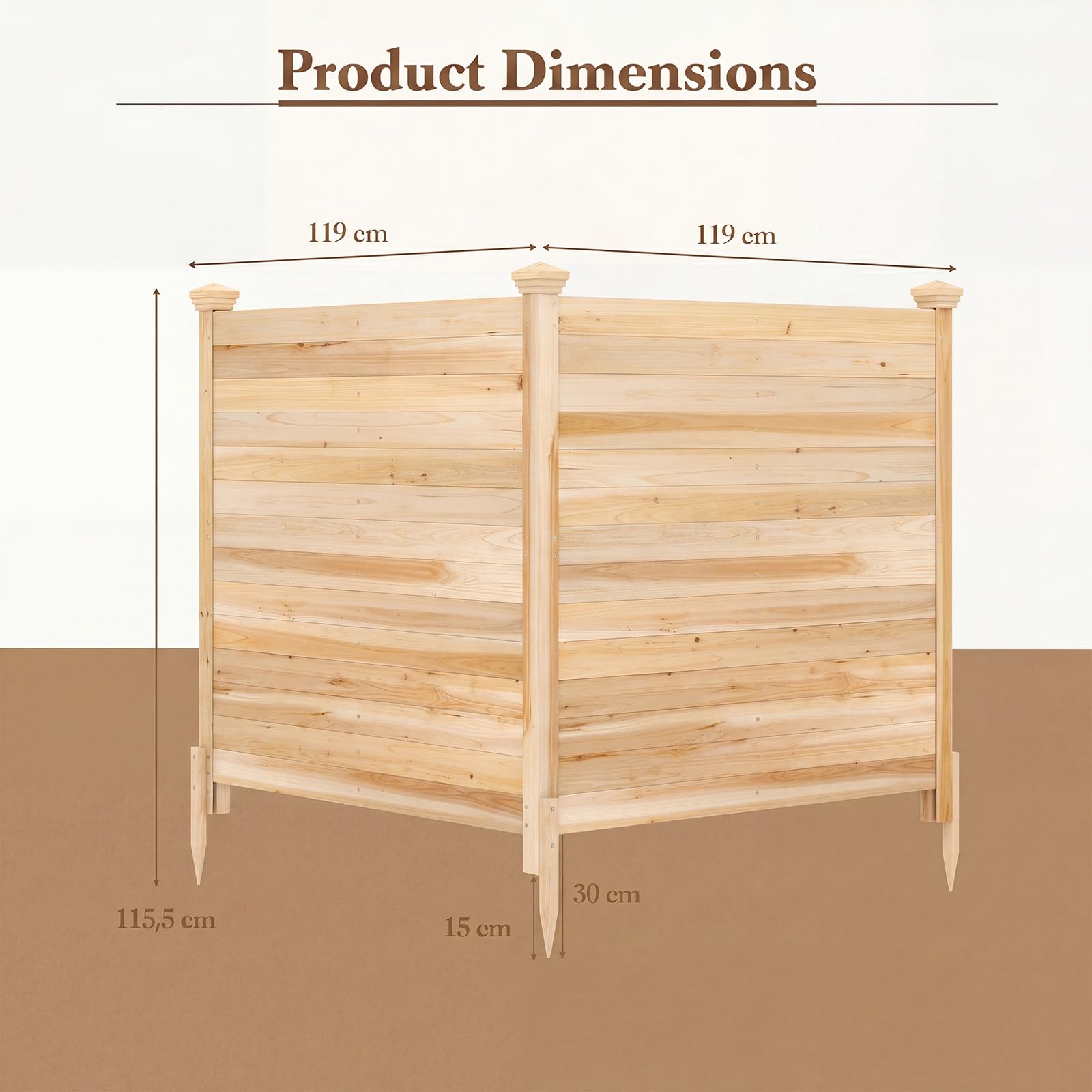 HOMASIS Valla de Privacidad de 2 Paneles, Cerramiento de Madera de Abeto para Aire Acondicionado, Cubo de Basura, Equipos de Pisicina, Barrera para Exterior, 119 x 119 x 115,5 cm (Natural)