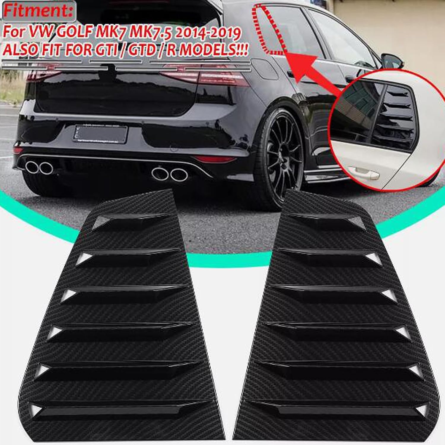 Heart Horse 2pcs for V-W Volk/swagen Golf7 MK7 7.5 GTI R 2013-2019 Accessories Sporty Car Auto Exterior Rear Side Window Louvers Air Vent Scoop Shades Cover Trim Blinds -Carbon Black